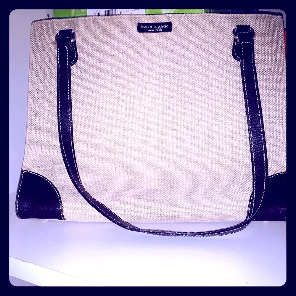 Kate Spade New York vintage classic shoulder bag purse tan black leather strap